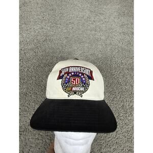 Vintage NASCAR Hat Cap Strap Back Mens One Size White Black 50th Anniversary 90s